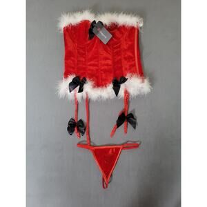 Christmas Mrs. Claus Bustier Corset With Garter Belt Tranier & Thong Large